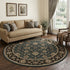 8' Blue And Black Floral Round Rug