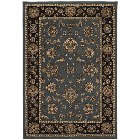 8' Blue And Black Floral Round Rug