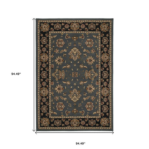 8' Blue And Black Floral Round Rug