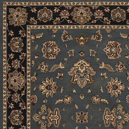 8' Blue And Black Floral Round Rug