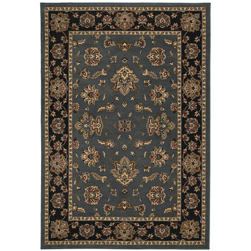 8' Blue And Black Floral Round Rug