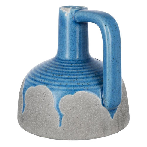 7" Blue And Gray Ceramic Urn Jug Vase