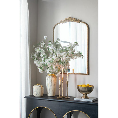 14" Gray Ivory And Gold Modern Abstract Ceramic Table Vase
