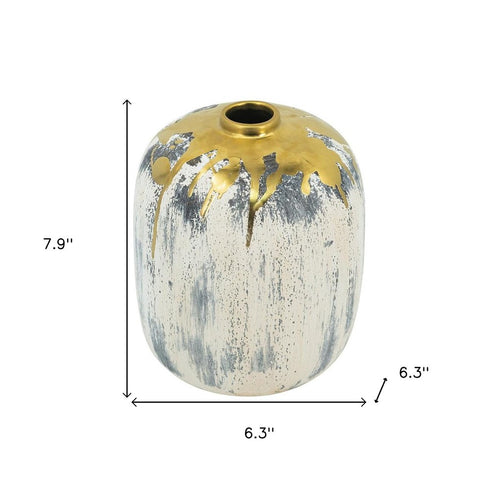 8" Gray Ivory And Gold Modern Abstract Ceramic Table Vase