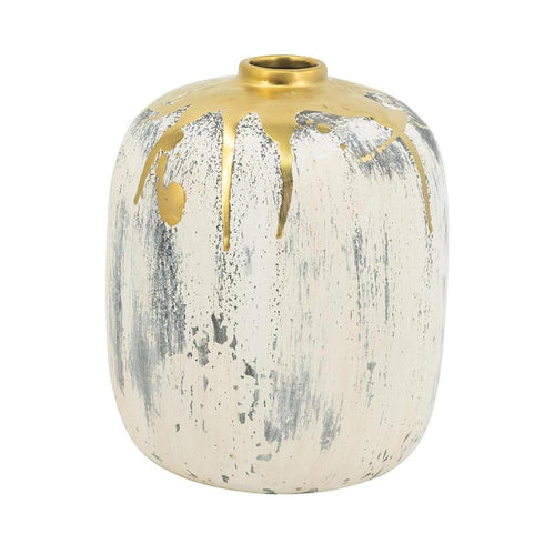 8" Gray Ivory And Gold Modern Abstract Ceramic Table Vase