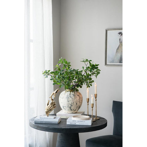 12" Gray Ivory And Gold Modern Abstract Ceramic Table Vase