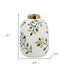 9" White Green And Gold Leaf Round Ceramic Table Vase