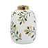 9" White Green And Gold Leaf Round Ceramic Table Vase