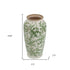 15" Green And White Leaf Ceramic Trumpet Table Vase