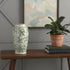 15" Green And White Leaf Ceramic Trumpet Table Vase