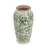 15" Green And White Leaf Ceramic Trumpet Table Vase