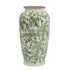 15" Green And White Leaf Ceramic Trumpet Table Vase