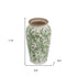 12" Green And White Leaf Ceramic Round Table Vase