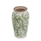 12" Green And White Leaf Ceramic Round Table Vase