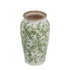 12" Green And White Leaf Ceramic Round Table Vase