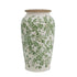 12" Green And White Leaf Ceramic Round Table Vase