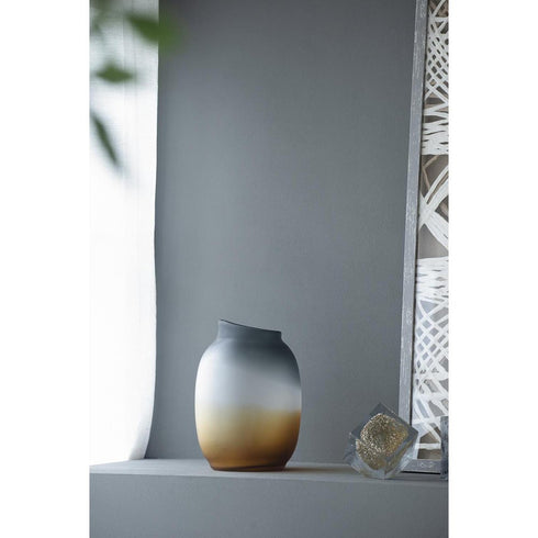 10" Charcoal And Orange Ombre Round Glass Table Vase