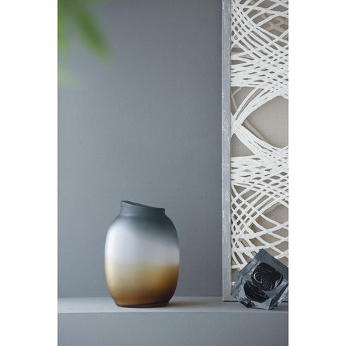 10" Charcoal And Orange Ombre Round Glass Table Vase