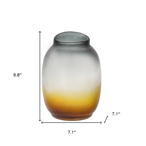 10" Charcoal And Orange Ombre Round Glass Table Vase