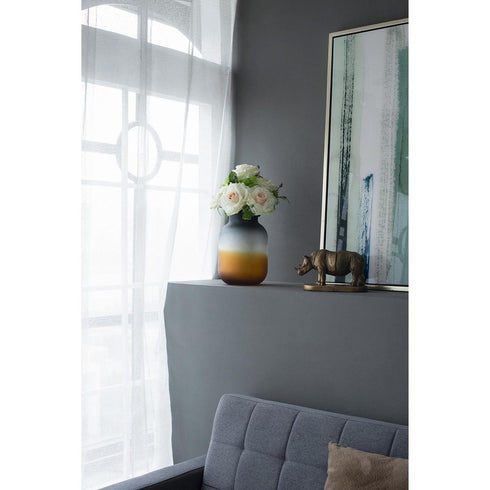 11" Charcoal And Orange Ombre Round Glass Table Vase