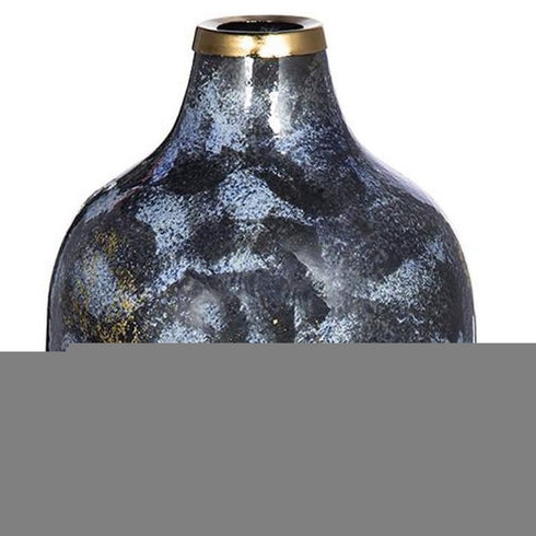 12" Blue And Gold Abstract Bud Glass Table Vase