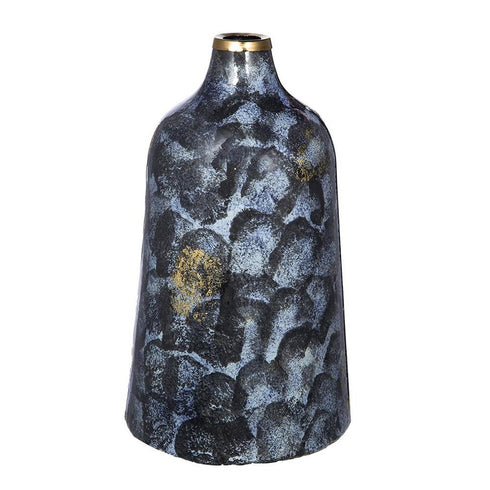 12" Blue And Gold Abstract Bud Glass Table Vase