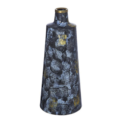14" Blue And Gold Abstract Bud Glass Table Vase
