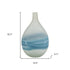 16" White And Blue Swirl Art Glass Table Vase