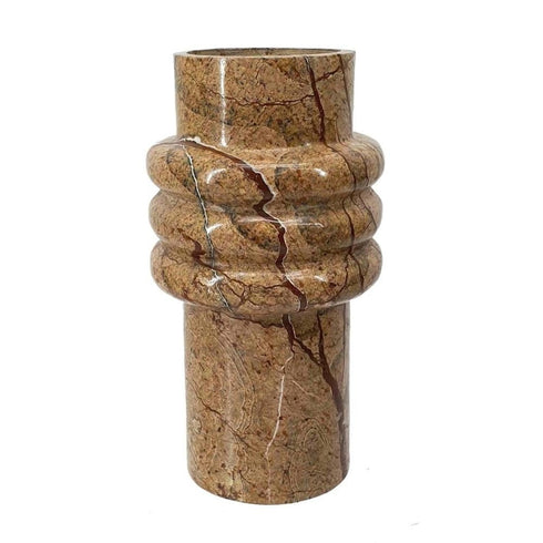 8" Brown Genuine Marble Ridged Table Vase
