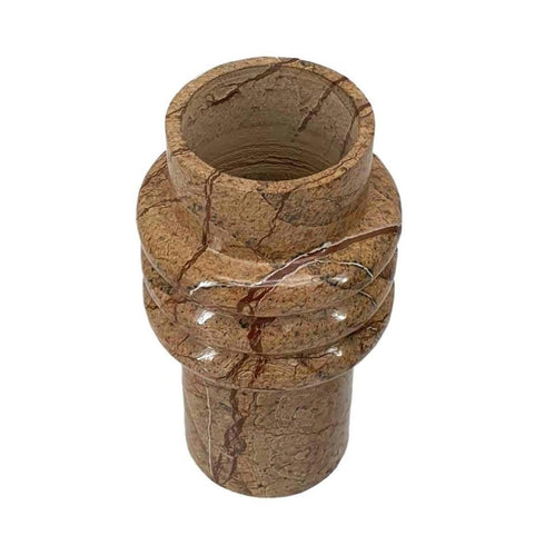 8" Brown Genuine Marble Ridged Table Vase