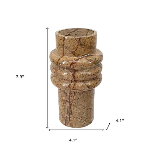 8" Brown Genuine Marble Ridged Table Vase