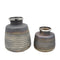 Set of Two Black And Gray Abstract Glass Round Table Vases