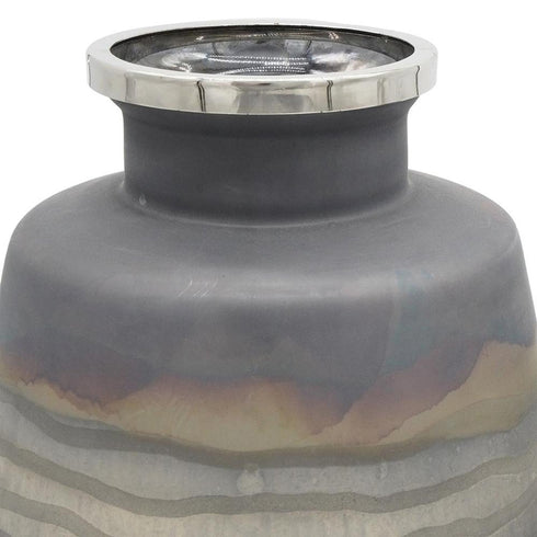 Set of Two Black And Gray Abstract Glass Round Table Vases