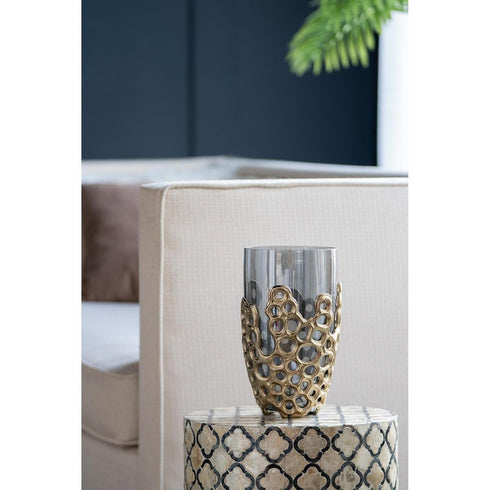11" Black And Gold Glass And Aluminum Geo Circles Table Vase
