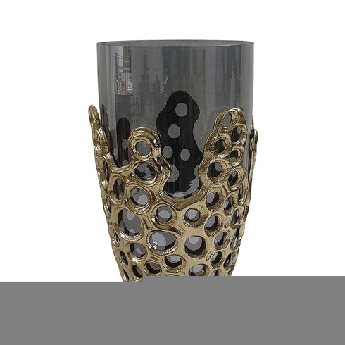 11" Black And Gold Glass And Aluminum Geo Circles Table Vase