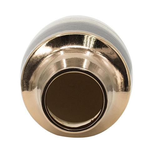 11" Brown and Bronze Striped Round Ceramic Table Vase With Does Not Apply