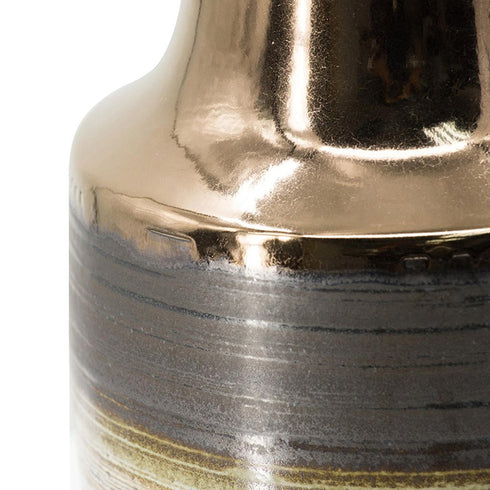 11" Brown and Bronze Striped Round Ceramic Table Vase With Does Not Apply