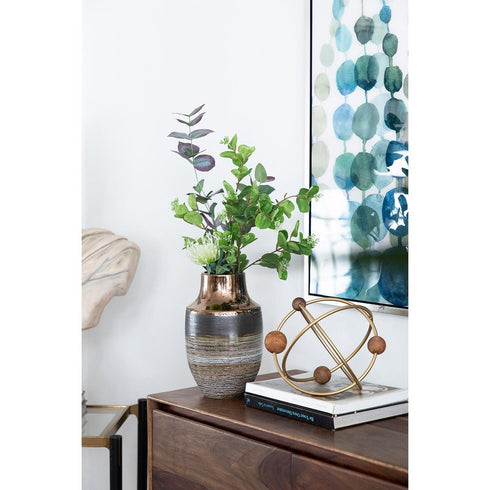 11" Brown and Bronze Striped Round Ceramic Table Vase With Does Not Apply