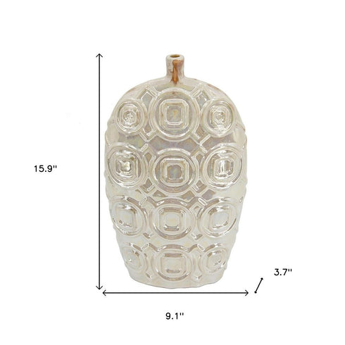 16" Cream Geometric Ceramic Bud Table Vase