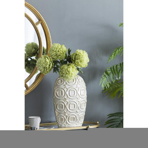 16" Cream Geometric Ceramic Bud Table Vase