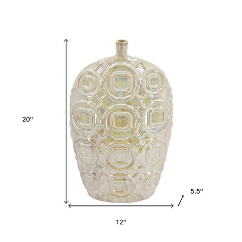 20" Cream Geometric Ceramic Bud Table Vase