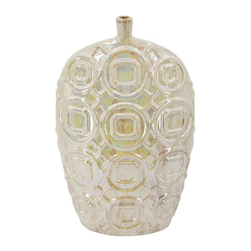 20" Cream Geometric Ceramic Bud Table Vase