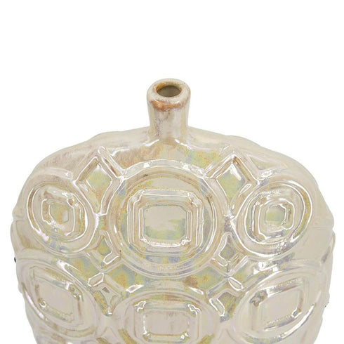 20" Cream Geometric Ceramic Bud Table Vase