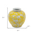 9" Yellow And White Chinoiserie Floral Porcelain Table Vase
