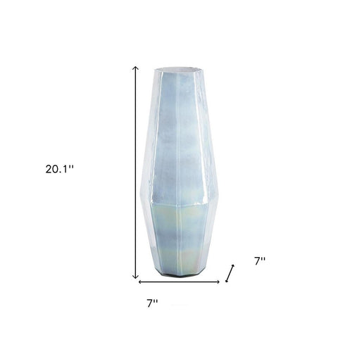 20" Blue And Opal Glass Cylinder Table Vase