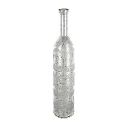 25" Antiqued Silver Floral Glass Bottle Table Vase