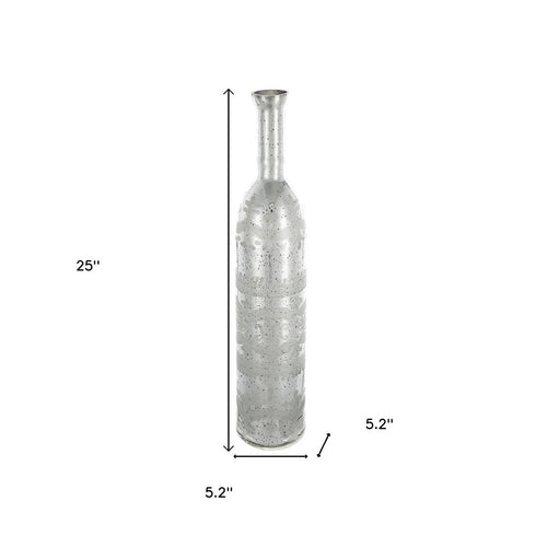 25" Antiqued Silver Floral Glass Bottle Table Vase