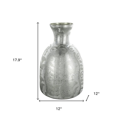 18" Antiqued Silver Floral Glass Table Vase