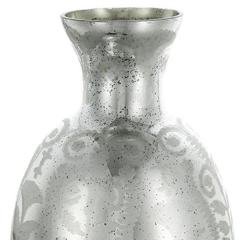 18" Antiqued Silver Floral Glass Table Vase