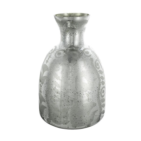 18" Antiqued Silver Floral Glass Table Vase